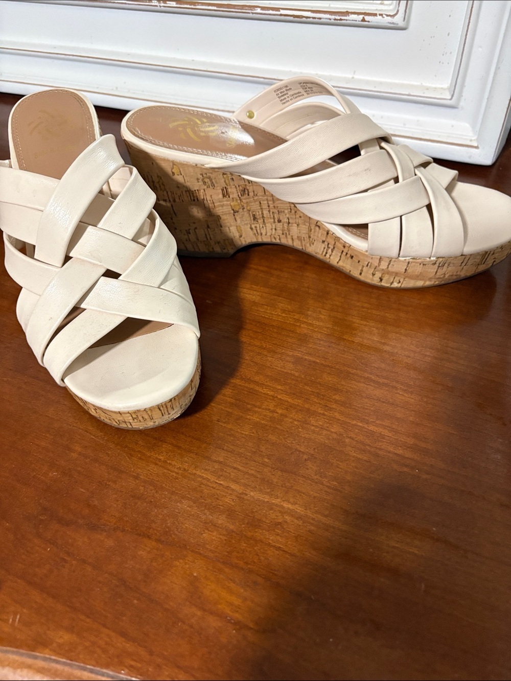 Sam & Libby Cream Braided Cork Wedge Slide Sandals 9 - Picture 1 of 7